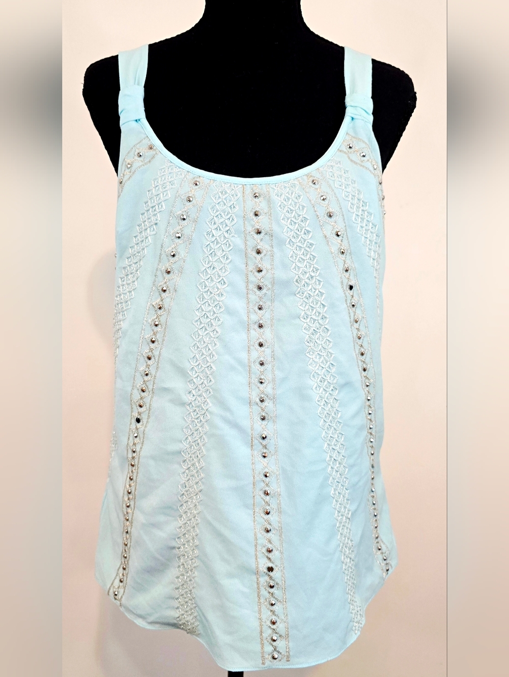 White House Black Market Embellished Tank Top Blue Beaded Sparkly Glamorous